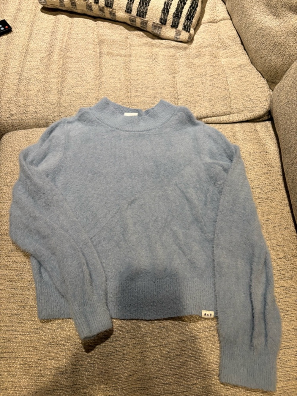 abercrombie kids Light Blue Fuzzy Crewneck Sweater
